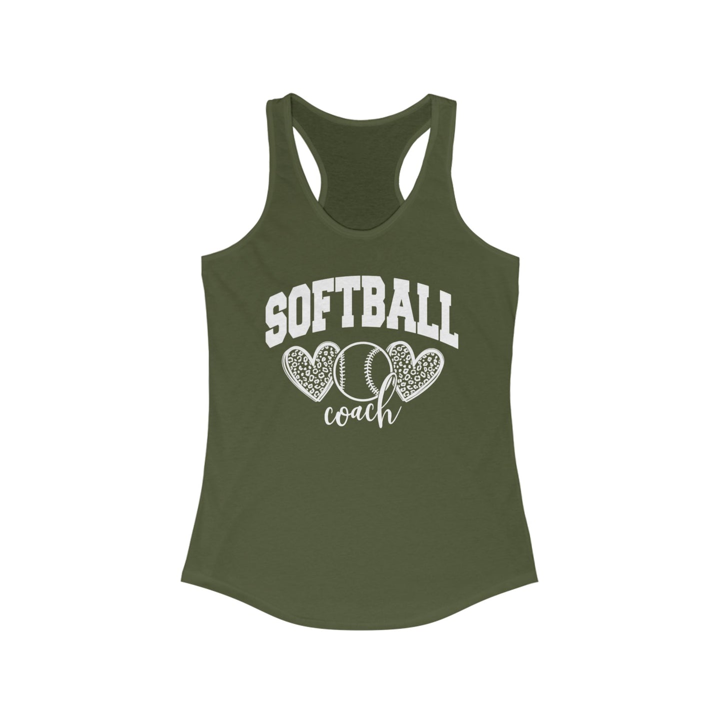 Women's Racerback Tank Softball Coach Hearts Baseball (White)