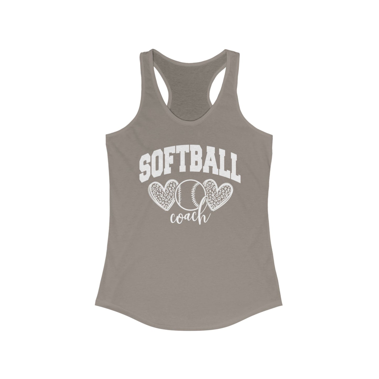 Women's Racerback Tank Softball Coach Hearts Baseball (White)