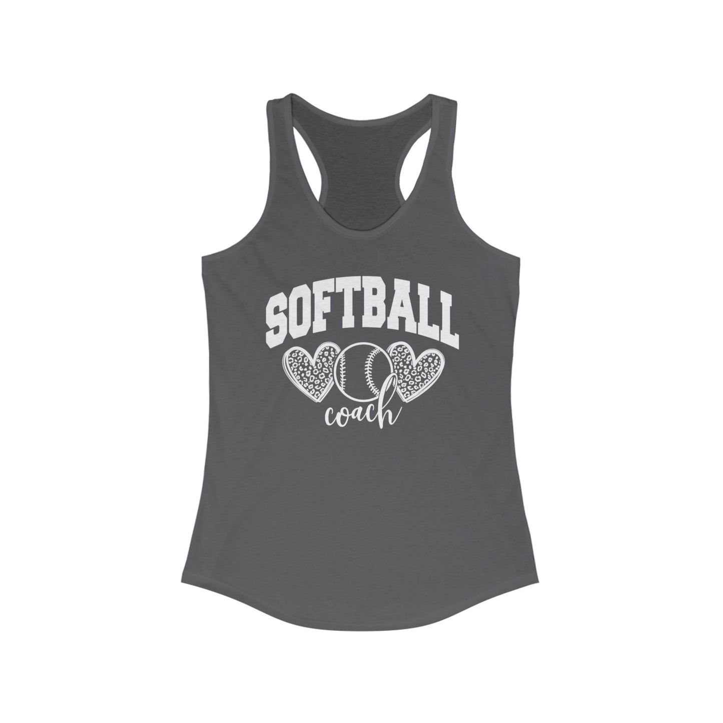 Women's Racerback Tank Softball Coach Hearts Baseball (White)