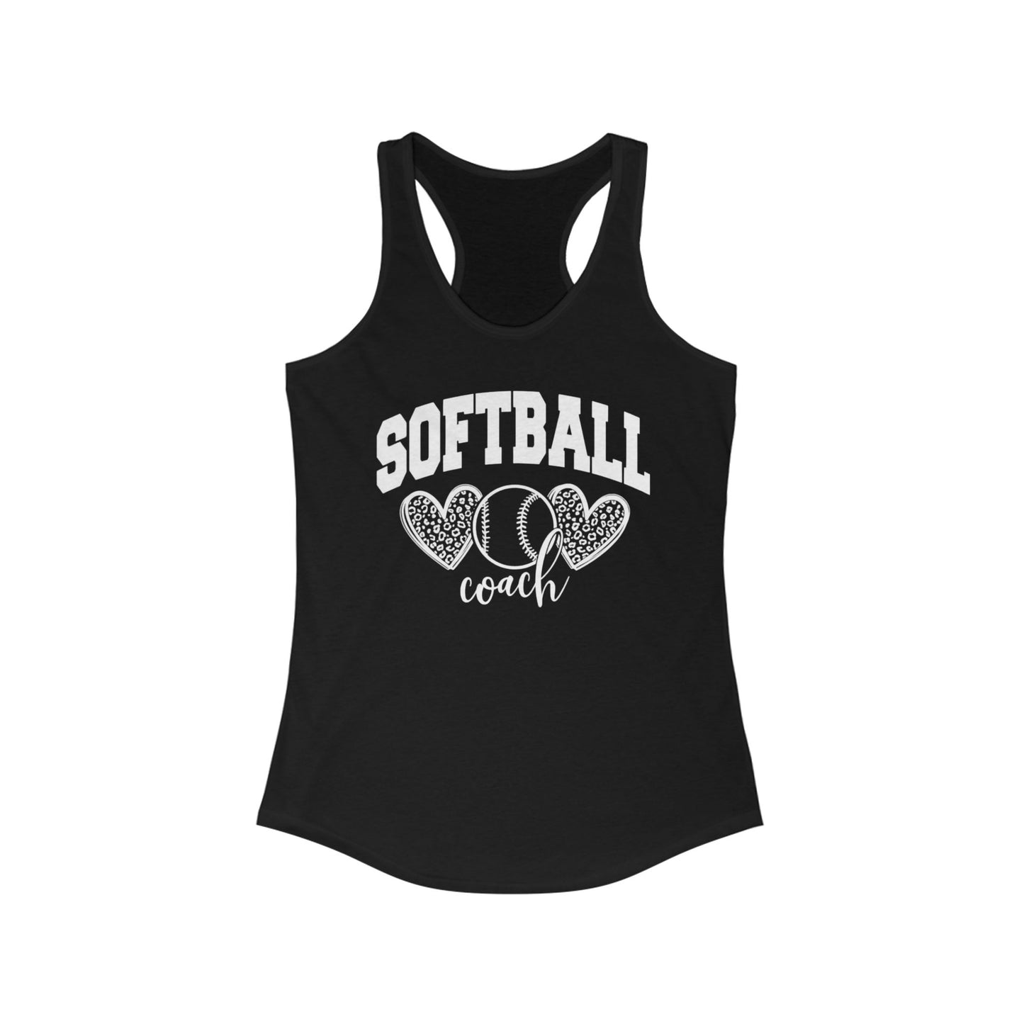 Women's Racerback Tank Softball Coach Hearts Baseball (White)
