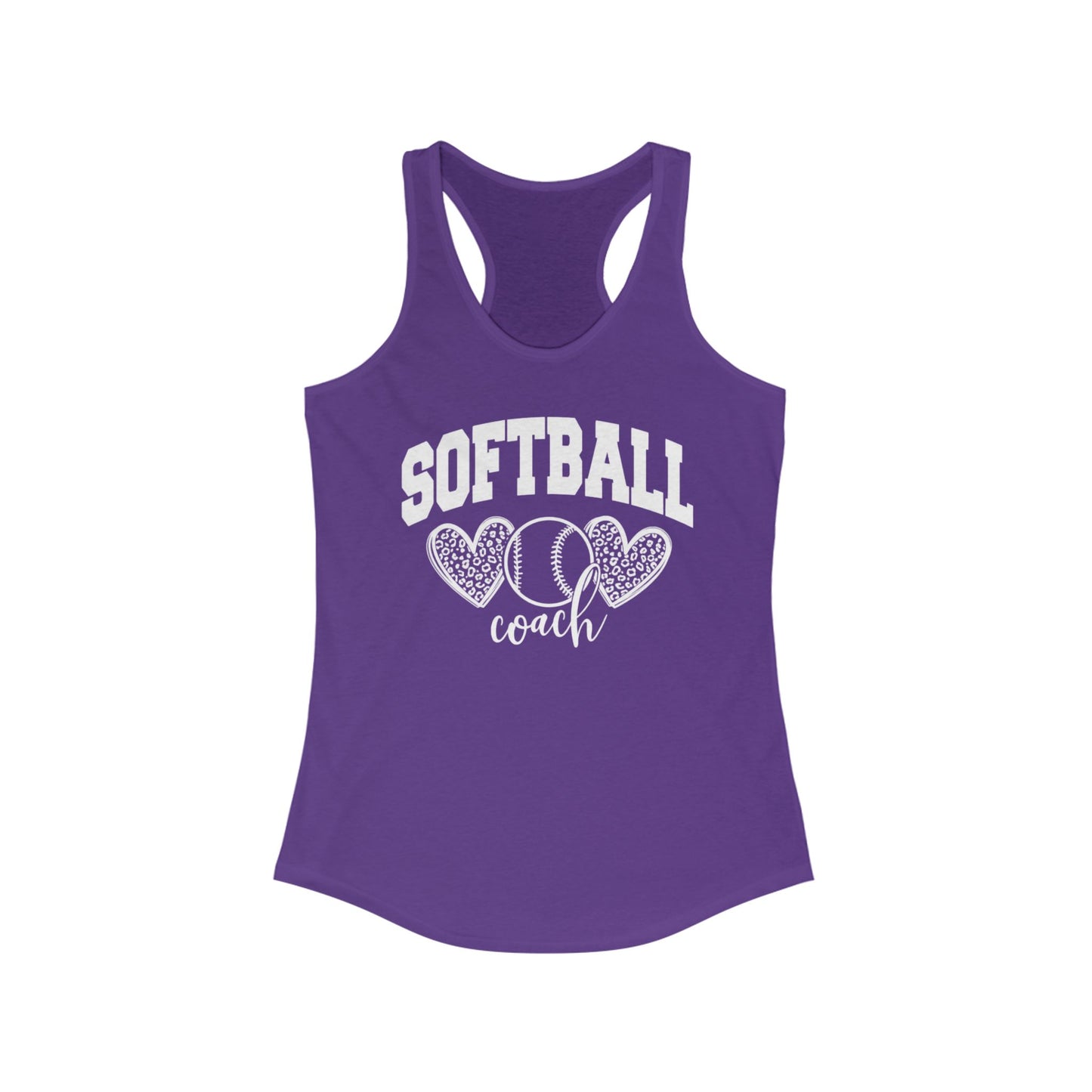 Women's Racerback Tank Softball Coach Hearts Baseball (White)