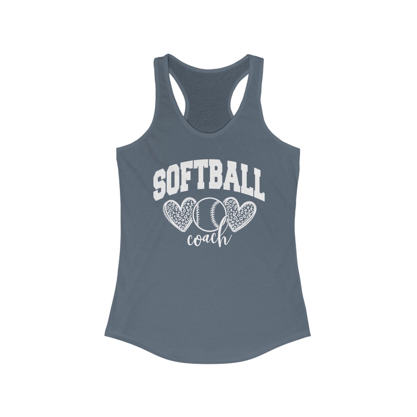 Women's Racerback Tank Softball Coach Hearts Baseball (White)