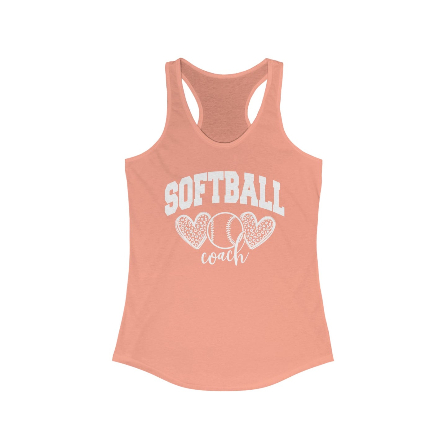 Women's Racerback Tank Softball Coach Hearts Baseball (White)