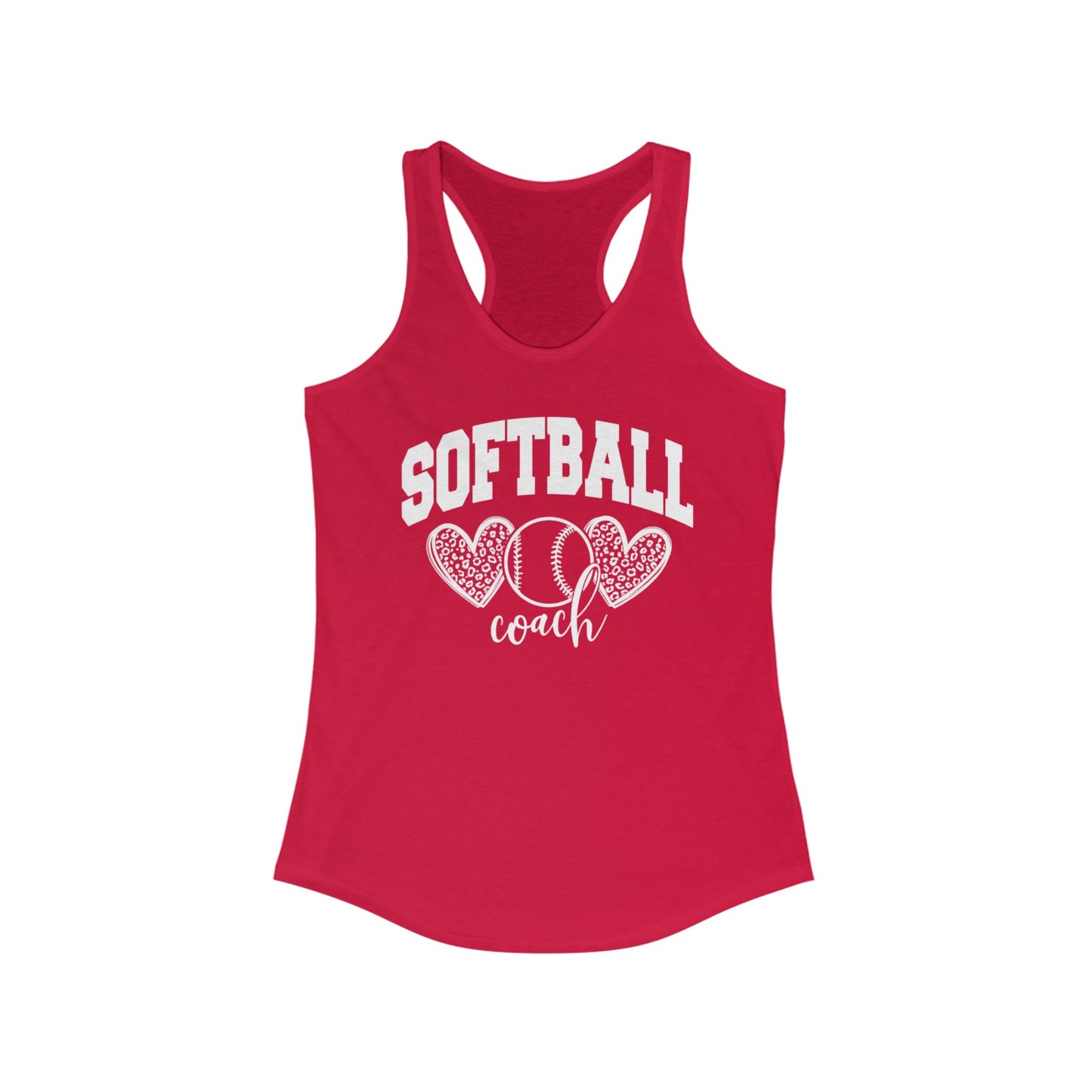 Women's Racerback Tank Softball Coach Hearts Baseball (White)