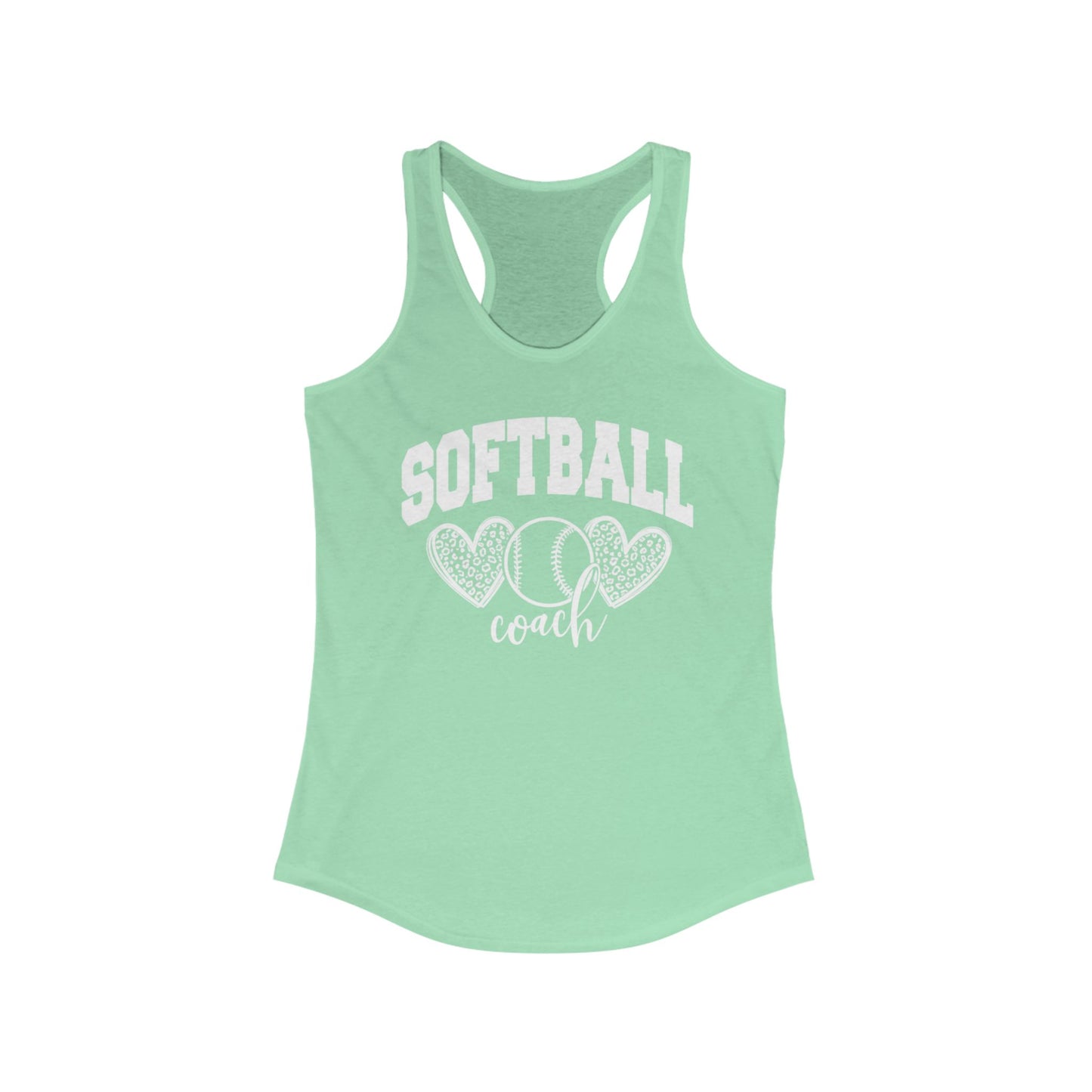 Women's Racerback Tank Softball Coach Hearts Baseball (White)