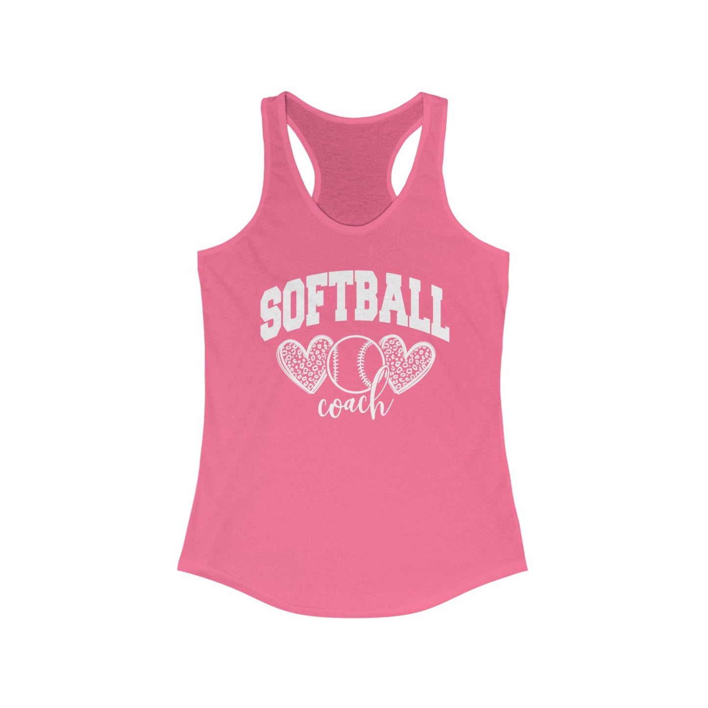 Women's Racerback Tank Softball Coach Hearts Baseball (White)