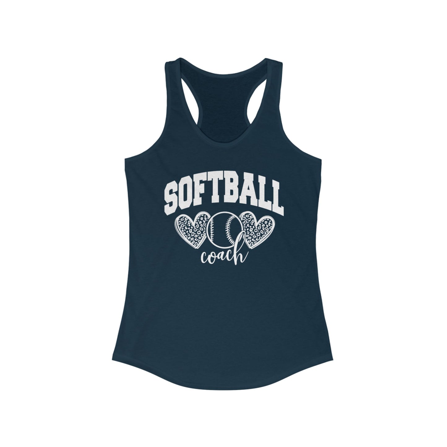 Women's Racerback Tank Softball Coach Hearts Baseball (White)