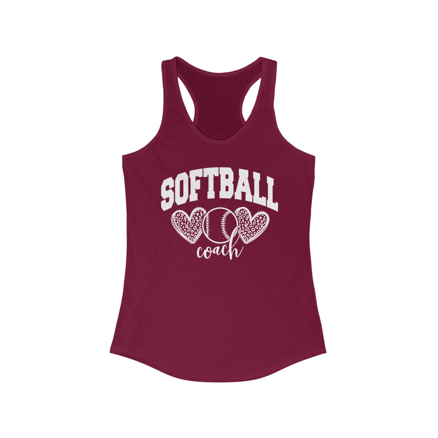 Women's Racerback Tank Softball Coach Hearts Baseball (White)