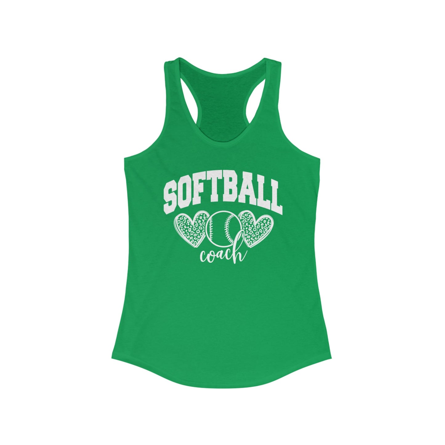 Women's Racerback Tank Softball Coach Hearts Baseball (White)