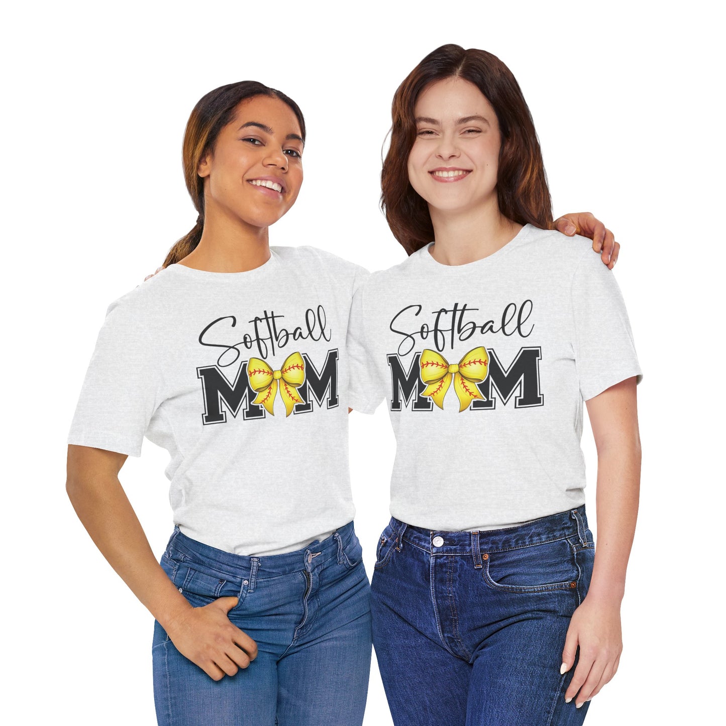 Cursive Softball Mom Coquette Bow T Shirt (Light)